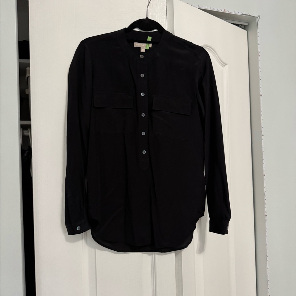 womens silk Black Button-Up Shirt